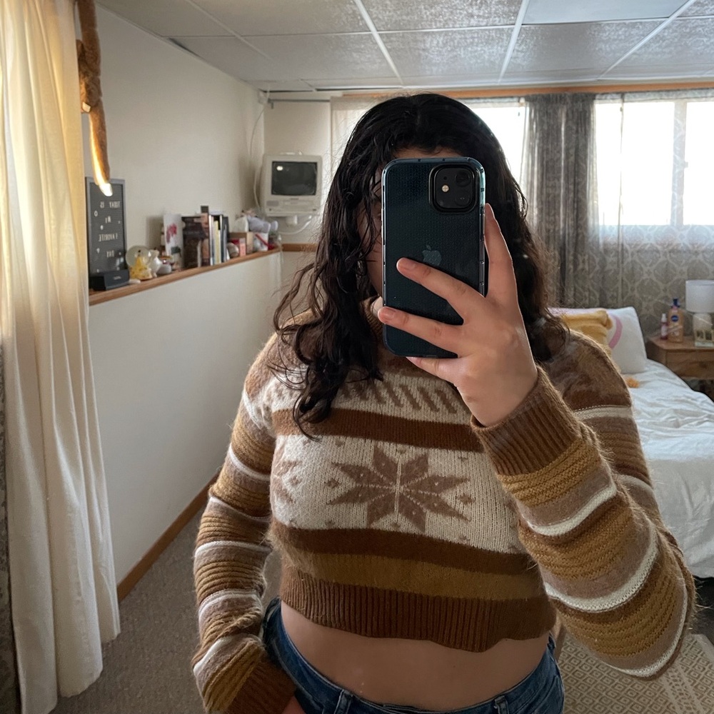 Urban Outfitters Neutral Fair Isle Cropped Sweater